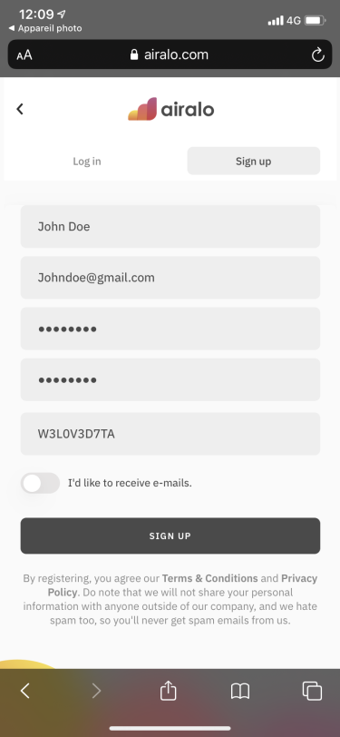 Register your account on Airalo