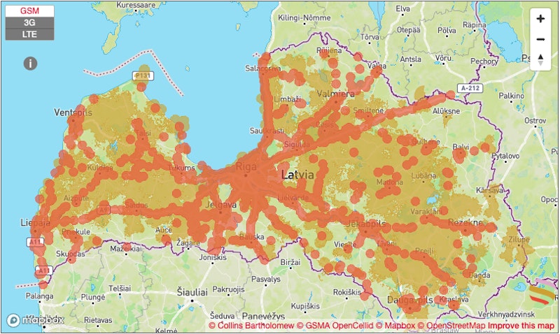 Tele2's coverage in Latvia