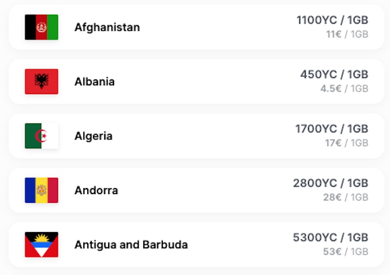 yesim pay as you go prices