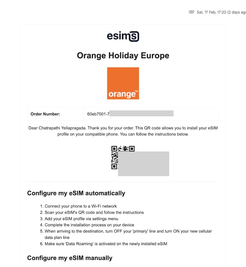 eSIM setup instructions - Orange Holiday eSIM