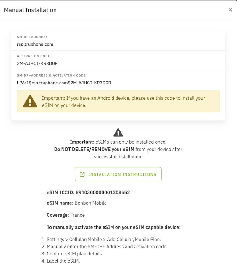 eSIM purchase example